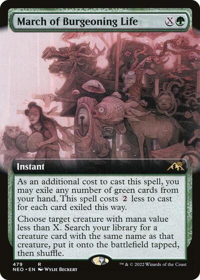 March of Burgeoning Life Extended Art (NEO) #479 Rare (Foil Lightly Played) Kamigawa: Neon Dynasty Magic: The Gathering: 2022
