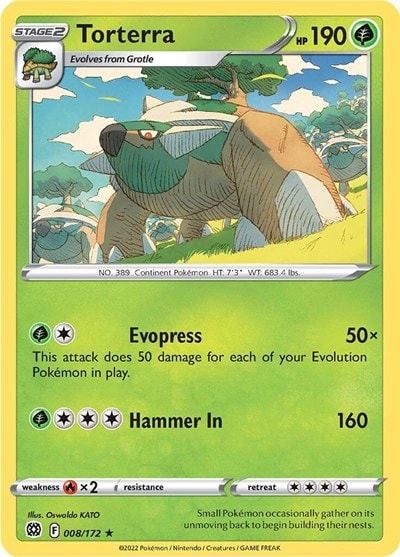 Torterra (SWSH09) #008/172 Holo Rare (Reverse Holofoil Moderately Played) SWSH09: Brilliant Stars Pokemon: 2022