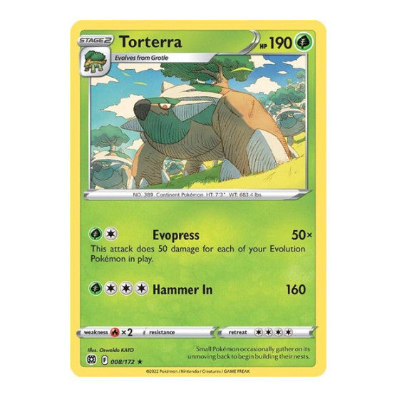 Torterra (SWSH09) #008/172 Holo Rare (Reverse Holofoil Moderately Played) SWSH09: Brilliant Stars Pokemon: 2022