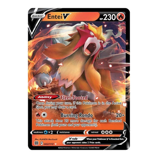 Entei V (SWSH09) #022/172 Ultra Rare (Holofoil Near Mint) SWSH09: Brilliant Stars Pokemon: 2022