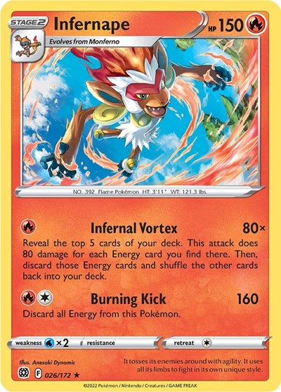 Infernape (SWSH09) #026/172 Holo Rare (Holofoil Near Mint) SWSH09: Brilliant Stars Pokemon: 2022