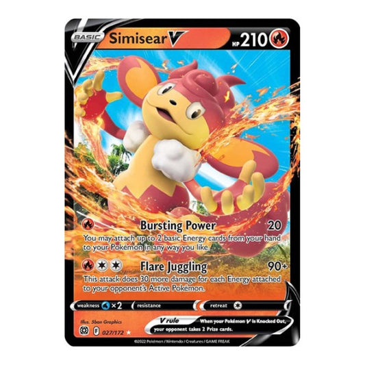 Simisear V (SWSH09) #027/172 Ultra Rare (Holofoil Moderately Played) SWSH09: Brilliant Stars Pokemon: 2022