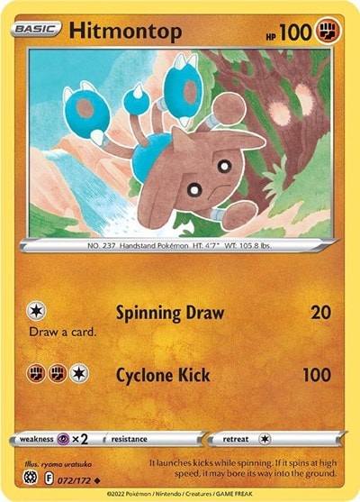 Hitmontop (SWSH09) #072/172 Uncommon (Reverse Holofoil Near Mint) SWSH09: Brilliant Stars Pokemon: 2022