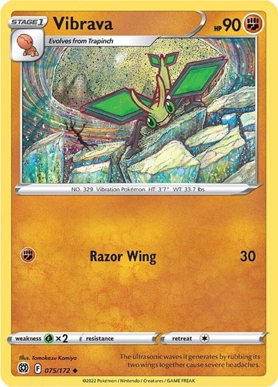 Vibrava (SWSH09) #075/172 Uncommon (Reverse Holofoil Moderately Played) SWSH09: Brilliant Stars Pokemon: 2022