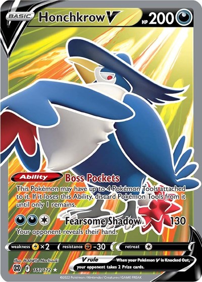 Honchkrow V Full Art (SWSH09) #161/172 Ultra Rare (Holofoil Near Mint) SWSH09: Brilliant Stars Pokemon: 2022