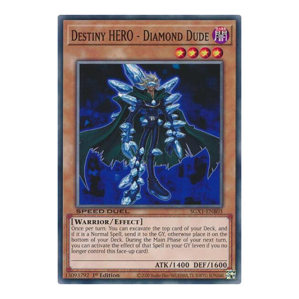 Destiny HERO - Diamond Dude () #SGX1-ENB03 Common (1st Edition Lightly Played) Speed Duel GX: Duel Academy Box YuGiOh: 2022