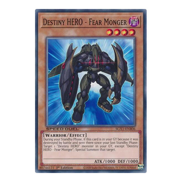 Destiny HERO - Fear Monger () #SGX1-ENB06 Common (1st Edition Lightly Played) Speed Duel GX: Duel Academy Box YuGiOh: 2022