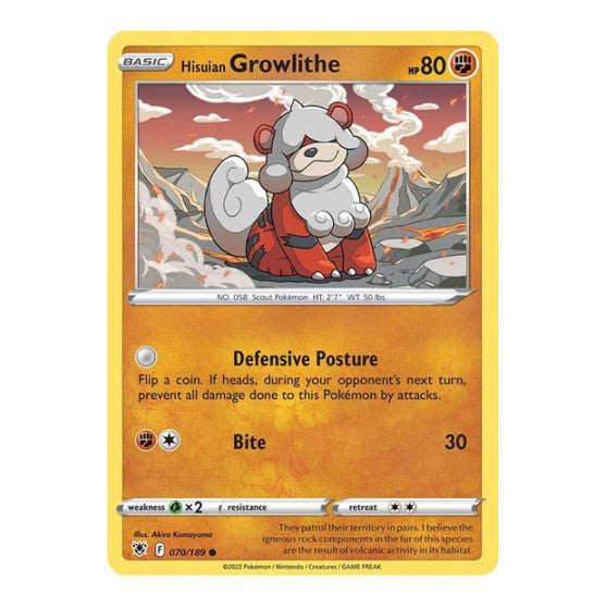 Hisuian Growlithe (SWSH10) #070/189 Common (Reverse Holofoil Damaged) SWSH10: Astral Radiance Pokemon: 2022