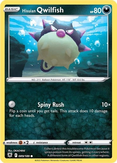 Hisuian Qwilfish (89) (SWSH10) #089/189 Common (Reverse Holofoil Moderately Played) SWSH10: Astral Radiance Pokemon: 2022