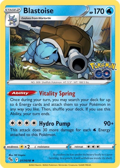 Blastoise (PGO) #017/078 Holo Rare (Holofoil Near Mint) Pokemon GO Pokemon: 2022