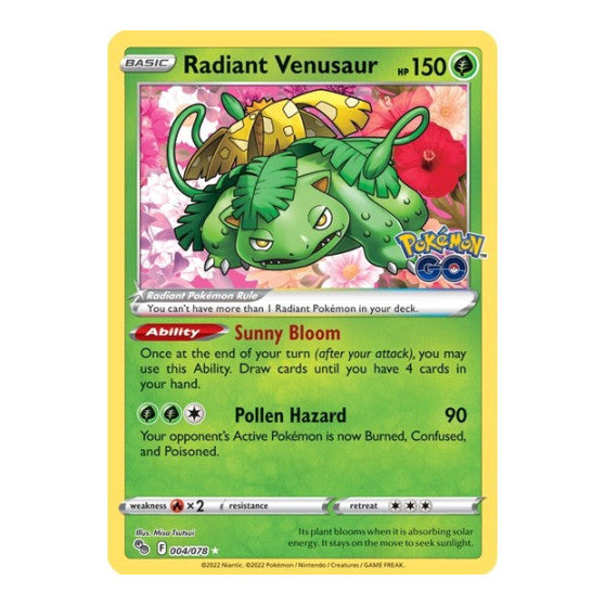 Radiant Venusaur (PGO) #004/078 Radiant Rare (Holofoil Near Mint) Pokemon GO Pokemon: 2022
