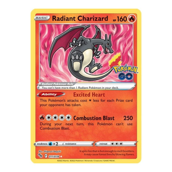 Radiant Charizard (PGO) #011/078 Radiant Rare (Holofoil Near Mint) Pokemon GO Pokemon: 2022