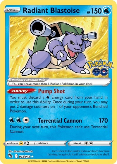 Radiant Blastoise (PGO) #018/078 Radiant Rare (Holofoil Near Mint) Pokemon GO Pokemon: 2022