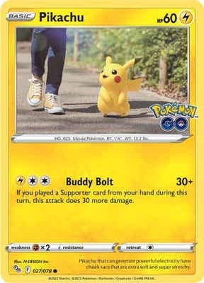 Pikachu 27 (PGO) #027/078 Common (Near Mint) Pokemon GO Pokemon: 2022