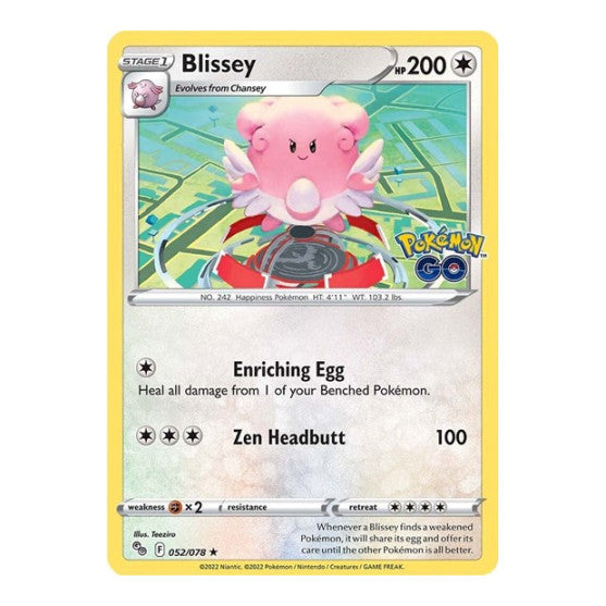 Blissey (PGO) #052/078 Holo Rare (Holofoil Near Mint) Pokemon GO Pokemon: 2022