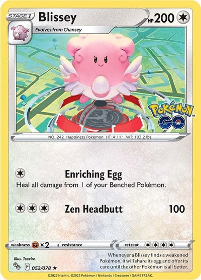 Blissey (PGO) #052/078 Holo Rare (Holofoil Near Mint) Pokemon GO Pokemon: 2022