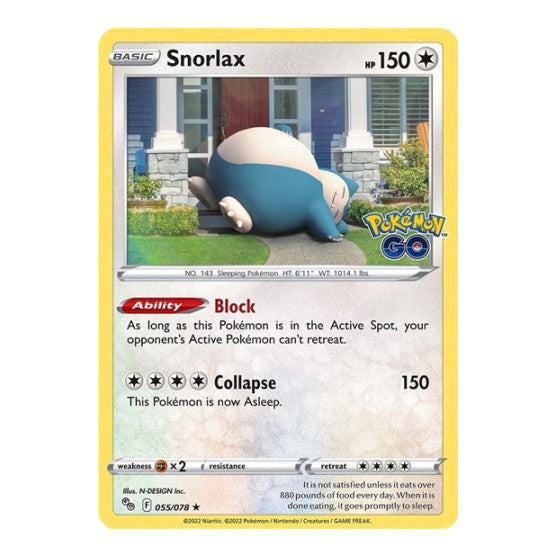 Snorlax (PGO) #055/078 Holo Rare (Holofoil Near Mint) Pokemon GO Pokemon: 2022