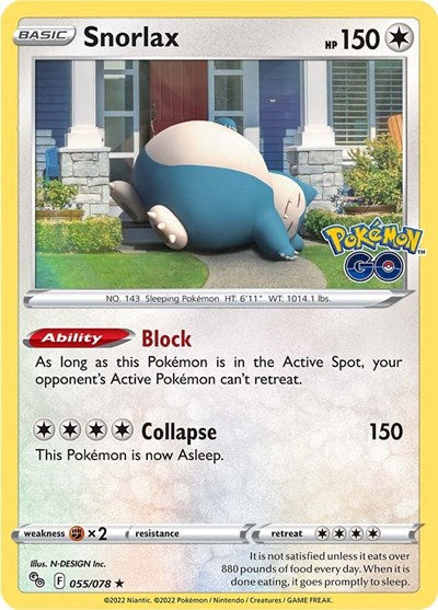 Snorlax (PGO) #055/078 Holo Rare (Holofoil Near Mint) Pokemon GO Pokemon: 2022