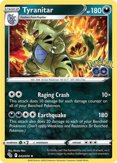 Tyranitar (PGO) #043/078 Holo Rare (Holofoil Near Mint) Pokemon GO Pokemon: 2022