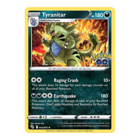 Tyranitar (PGO) #043/078 Holo Rare (Holofoil Near Mint) Pokemon GO Pokemon: 2022