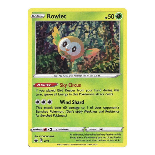 Rowlet - 2/15 (M22) #002/015 Promo (Holofoil Near Mint) McDonald's Promos 2022 Pokemon: 2022