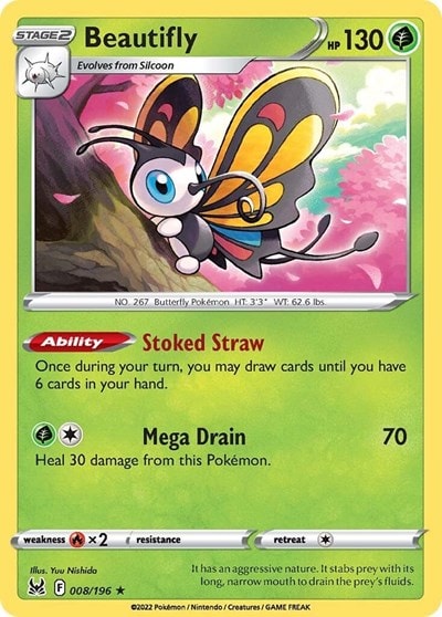 Beautifly (SWSH11) #008/196 Holo Rare (Holofoil Near Mint) SWSH11: Lost Origin Pokemon: 2022