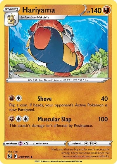 Hariyama (SWSH11) #098/196 Uncommon (Reverse Holofoil Near Mint) SWSH11: Lost Origin Pokemon: 2022