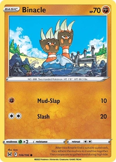 Binacle (SWSH11) #106/196 Common (Reverse Holofoil Moderately Played) SWSH11: Lost Origin Pokemon: 2022