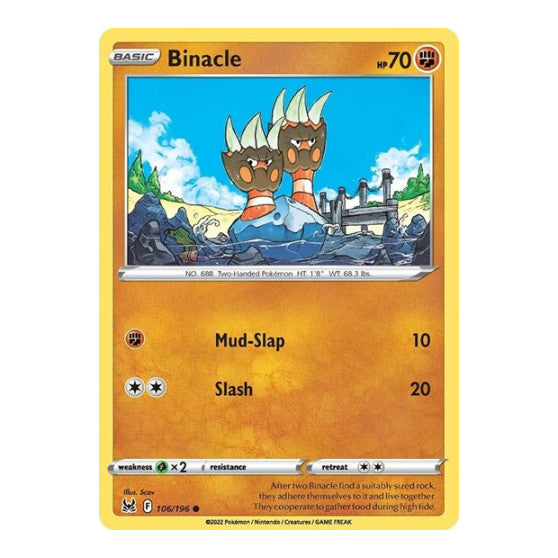 Binacle (SWSH11) #106/196 Common (Reverse Holofoil Moderately Played) SWSH11: Lost Origin Pokemon: 2022