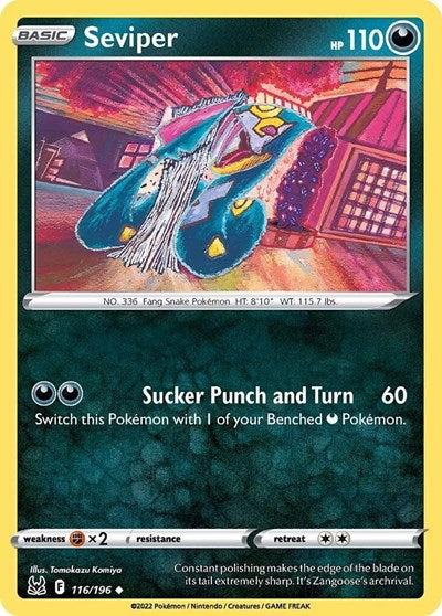 Seviper (SWSH11) #116/196 Uncommon (Reverse Holofoil Lightly Played) SWSH11: Lost Origin Pokemon: 2022