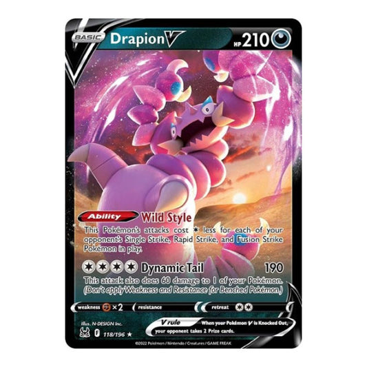 Drapion V (SWSH11) #118/196 Ultra Rare (Holofoil Near Mint) SWSH11: Lost Origin Pokemon: 2022