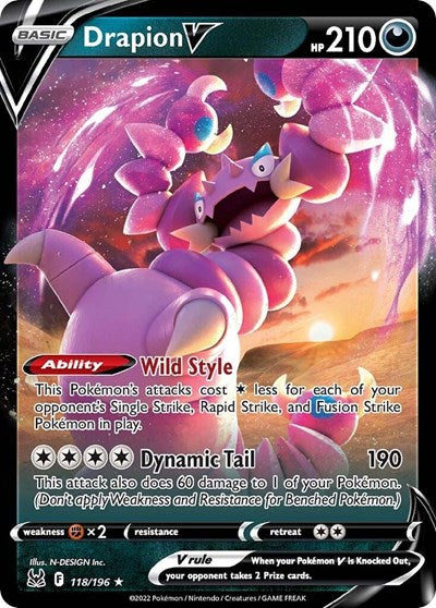 Drapion V (SWSH11) #118/196 Ultra Rare (Holofoil Near Mint) SWSH11: Lost Origin Pokemon: 2022