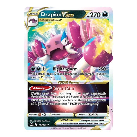 Drapion VSTAR (SWSH11) #119/196 Ultra Rare (Holofoil Near Mint) SWSH11: Lost Origin Pokemon: 2022