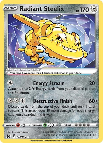 Radiant Steelix (SWSH11) #124/196 Radiant Rare (Holofoil Near Mint) SWSH11: Lost Origin Pokemon: 2022