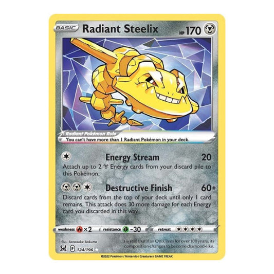 Radiant Steelix (SWSH11) #124/196 Radiant Rare (Holofoil Near Mint) SWSH11: Lost Origin Pokemon: 2022
