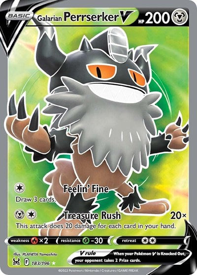 Galarian Perrserker V Full Art (SWSH11) #183/196 Ultra Rare (Holofoil Near Mint) SWSH11: Lost Origin Pokemon: 2022
