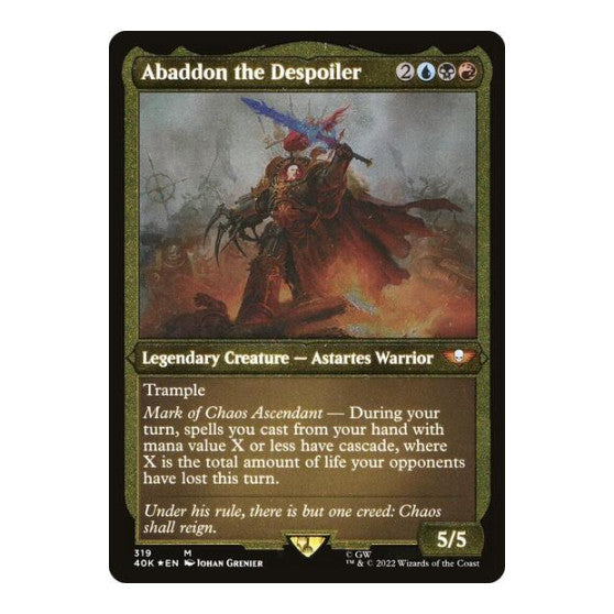 Abaddon the Despoiler (Display Commander) (Foil Etched) - Thick Stock (40K) #319 Mythic Rare (Foil Near Mint) Universes Beyond: Warhammer 40,000 Magic: The Gathering: 2022