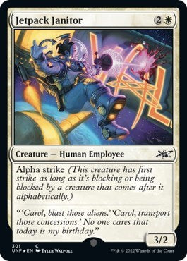 Jetpack Janitor Galaxy Foil (UNF) #301 Common (Foil Lightly Played) Unfinity Magic: The Gathering: 2022