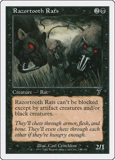 Razortooth Rats (7ED) #158★ Common (Moderately Played) 7th Edition Magic: The Gathering: 2001