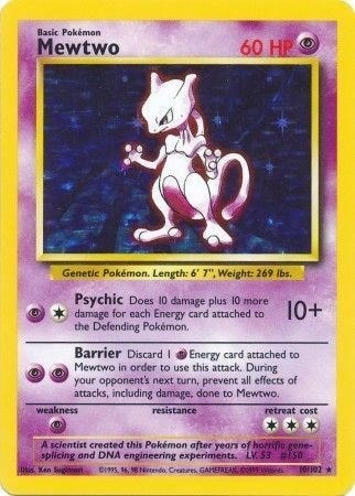 Mewtwo (BS) #010/102 Holo Rare (Holofoil Damaged) Base Set Pokemon: 1999