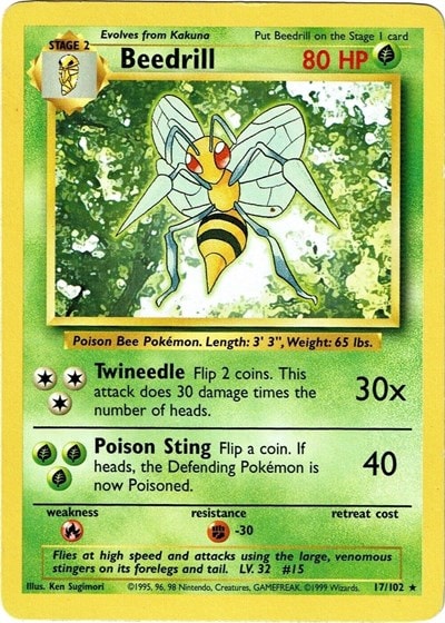 Beedrill (BS) #017/102 Rare (Moderately Played) Base Set Pokemon: 1999