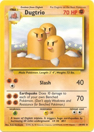 Dugtrio (BS) #019/102 Rare (Lightly Played) Base Set Pokemon: 1999