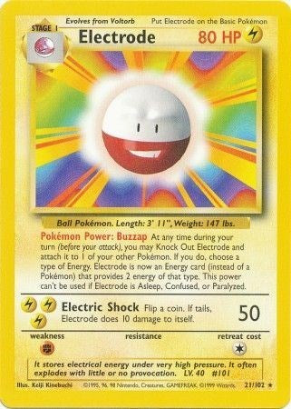 Electrode (BS) #021/102 Rare (Lightly Played) Base Set Pokemon: 1999