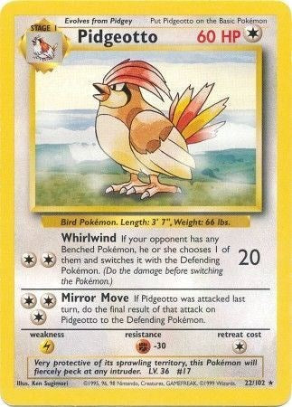 Pidgeotto (BS) #022/102 Rare Base Set Pokemon: 1999