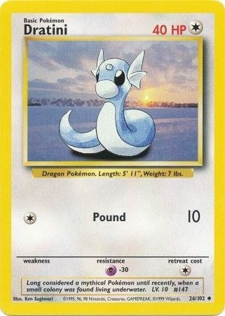 Dratini (BS) #026/102 Uncommon Base Set Pokemon: 1999
