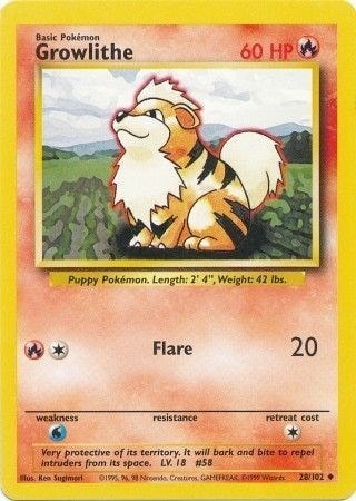 Growlithe (BS) #028/102 Uncommon Base Set Pokemon: 1999