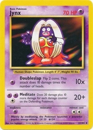 Jynx (BS) #031/102 Uncommon Base Set Pokemon: 1999