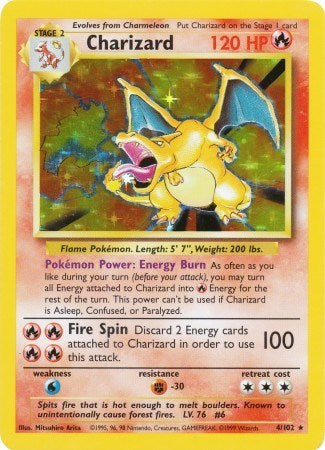 Charizard (BS) #004/102 Holo Rare (Holofoil Heavily Played) Base Set Pokemon: 1999