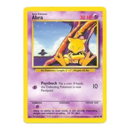 Abra (BS) #043/102 Common Base Set Pokemon: 1999