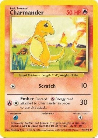 Charmander (BS) #046/102 Common Base Set Pokemon: 1999